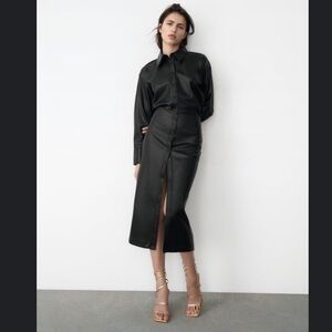 ZARA Faux Leather Midi Dress